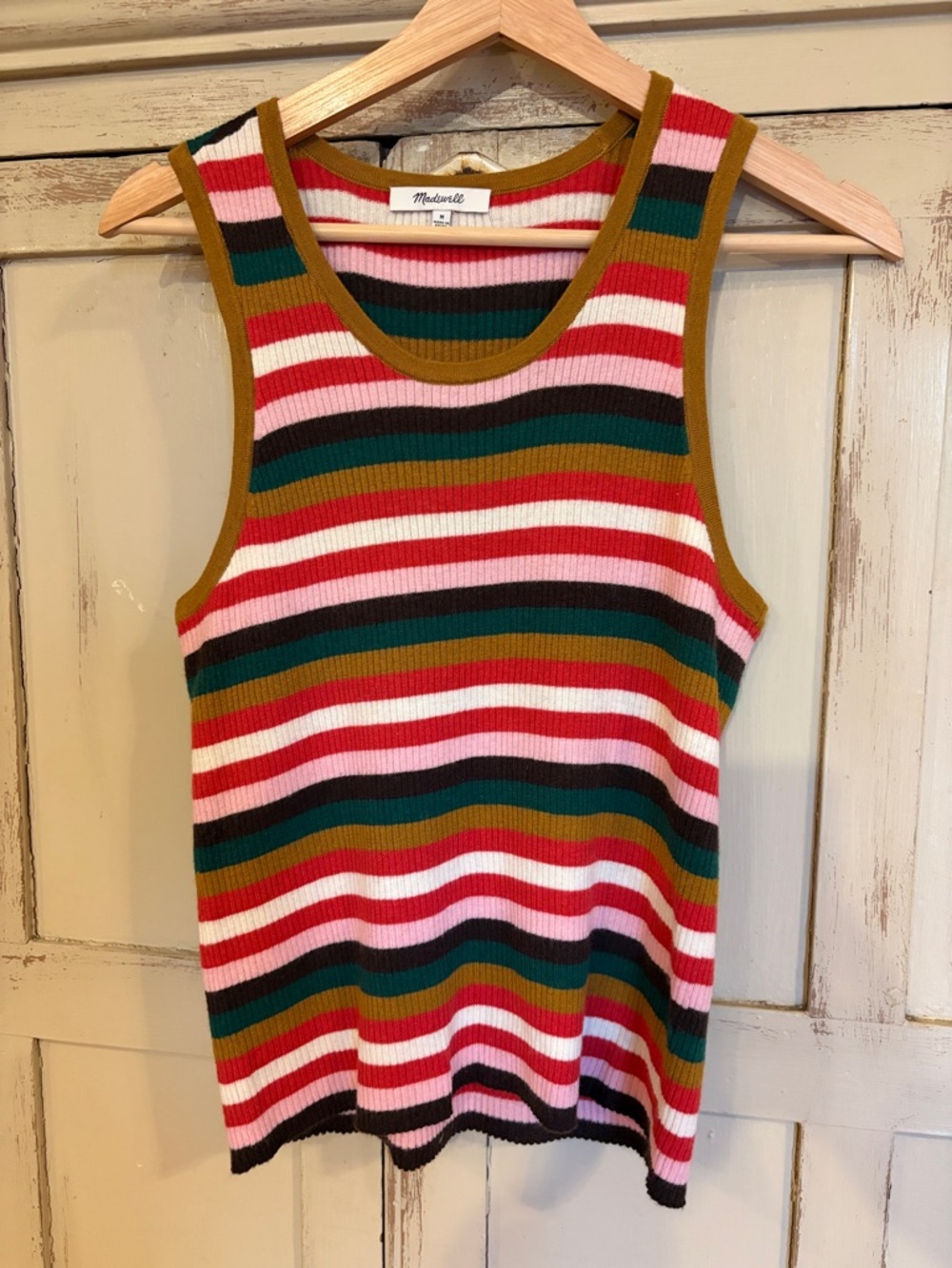 Madewell Multicolor Striped Ribbed Tank Top - Pink, Red, Green, Black, Cream